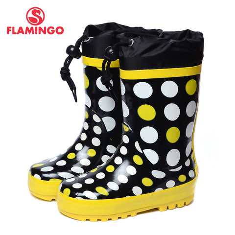 FLAMINGO branded 2017 new collection spring-autumn fashion gumboots with wool quality anti-slip kids shoes for girls 71-HL-0010