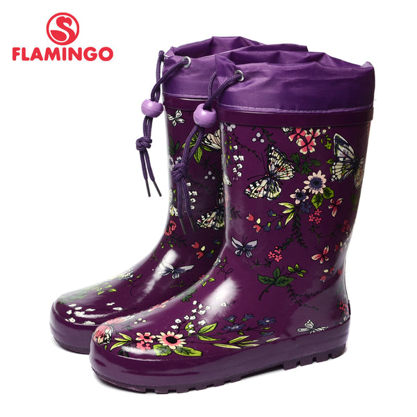 FLAMINGO branded 2017 new collection spring-autumn fashion gumboots with wool quality anti-slip kids shoes for girls 71-HL-0009