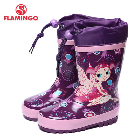 FLAMINGO branded 2017 new collection spring-autumn fashion gumboots with wool quality anti-slip kids shoes for girls 71-HL-0007