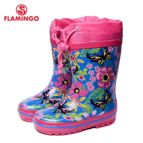 FLAMINGO branded 2017 new collection spring-autumn fashion gumboots with wool quality anti-slip kids shoes for girls 71-HL-0016
