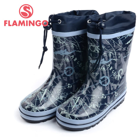 FLAMINGO Russian famous brand 2017 new collection letter printing boy latest fashion design blue galoshes with wool W5523