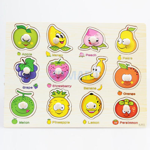 Wooden Fruit Shaped Peg Puzzle for Baby, Toldder, or Preschool Kids